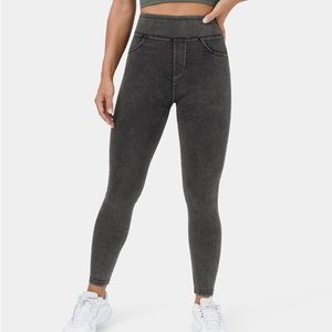 High Waisted Back Side Pocket Stretchy Knit Denim Casual Leggings